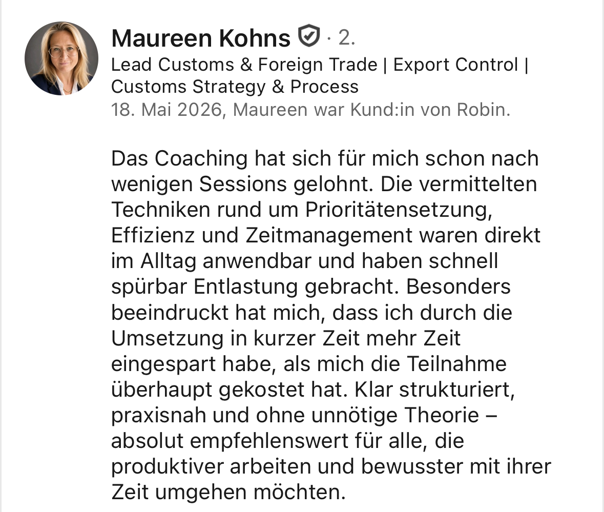 LinkedIn-Empfehlung von Maureen für Robin Frieß