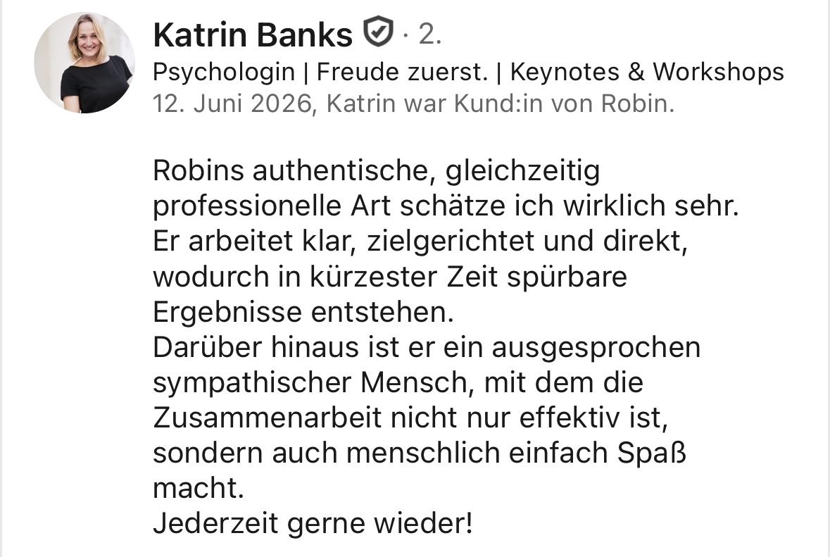 LinkedIn-Empfehlung von Katrin für Robin Frieß