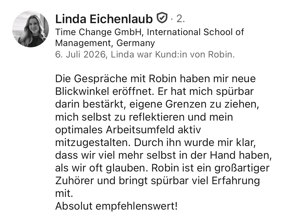 LinkedIn-Empfehlung von Linda für Robin Frieß